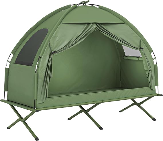 Outsunny Camping Tent Cot Single Person Folding Cot Combo Off-Ground Tent