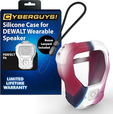 CYBERGUYS Silicone Case for DEWALT Wearable Bluetooth Speaker, Durable Shock-Proof Non-Slip Protective Cover for DEWALT Mini Speaker, Lanyard, Small Lightweight, Easy-to-Install Sleeve, RedWhiteBlue