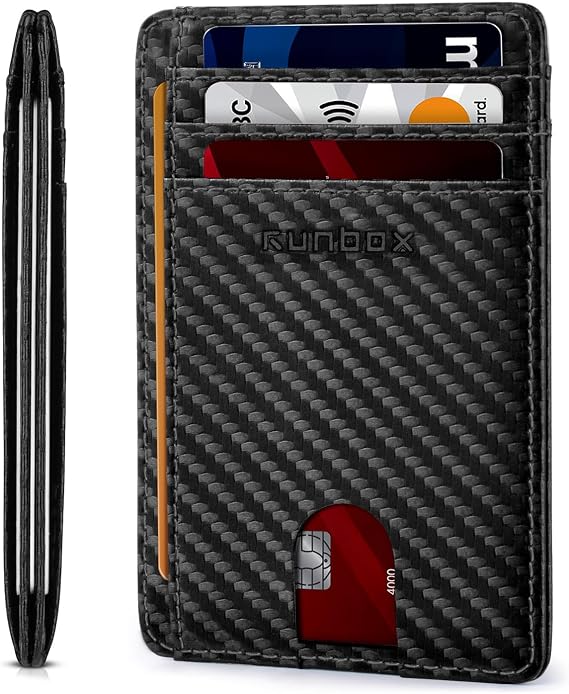 RUNBOX Slim Wallet for Men and Women, RFID Blocking Leather Card Holder | Minimalist 8-slot design fits IDs and credit cards in a thin profile for front pockets, purses, pants and travel