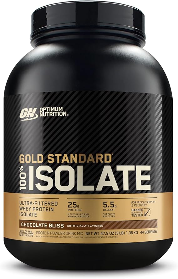 Optimum Nutrition Gold Standard Isolate Protein Powder Chocolate Bliss 3 LB | 25g Ultra-Filtered Whey Protein Isolate per serving, 5.5g BCAAs, Gluten Free, Easy Mixing, Banned Substance Tested