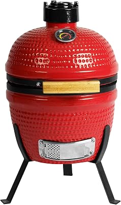 Oneinmil Kamado 13 Ceramic Charcoal Grill - Multifunctional Barbecue Grill for Variations on Cooking Methods, Outdoor Tabletop Portable Egg Style Red