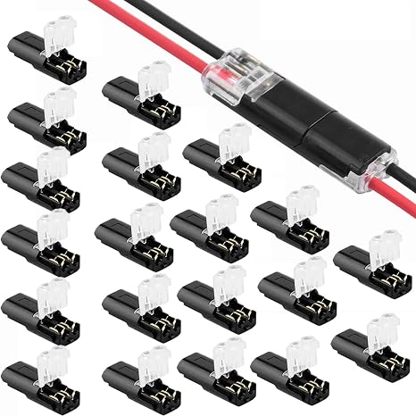 Double-Wire Plug-in Connector with Locking Buckle - Pluggable LED Wire Connectors, 2 Pin 2 Way Electrical Wire Connector, AWG 18-22, No Wire-Stripping Required (20Pcs)