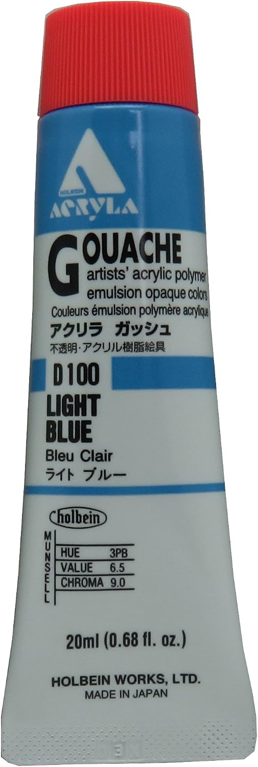Holbein Acryla Gouache Artists Acrylic Polymer Emulsion, 20ml Light Blue D100