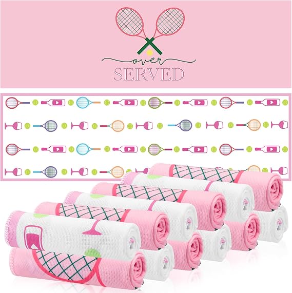 12 Pack Pink Tennis Cooling Towels for Neck and Face 30x9 Inch Tennis Sports Team Gifts Instant Cooling Neck Wraps Ice Towels Bulk for Hot Weather Players Coaches Athletes Camping Yoga