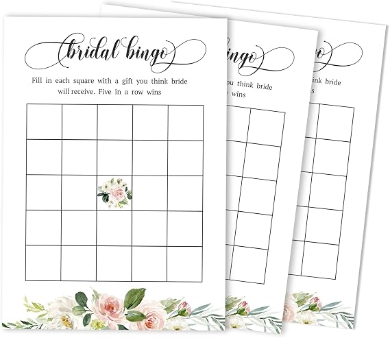 50 Floral Brunch & Bubbly Bingo Game Cards for Bridal Wedding Shower Bachelorette Party Bulk Blank Square Fill in Gift Ideas