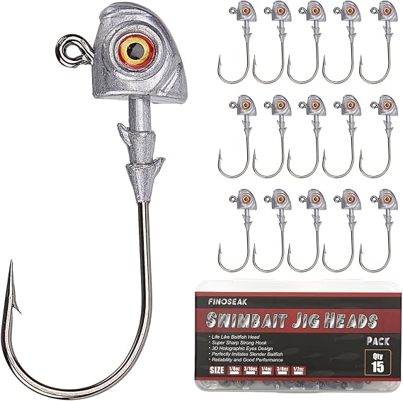 3D Eyes Bass Jig Heads for Fishing, 15Pcs Swimbait Jig Head | Dual-Cone Bait Keeper, Lifelike Minnow Style, Jigheads for Soft Plastics, Saltwater & Freshwater, 1/8 3/16 1/4 3/8 1/2oz