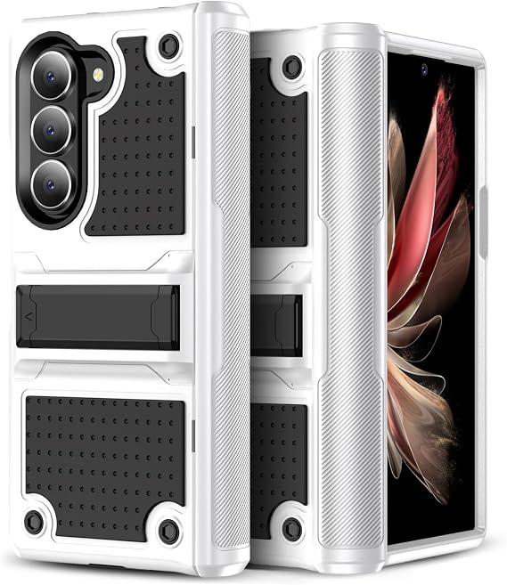 for Galaxy Z Fold 6 Case, Shockproof 2 in 1 Silicone Rubber White | with Hard PC Rugged Full Body Protection Phone Cover for Galaxy Z Fold 6, Black/White(YZ-98)