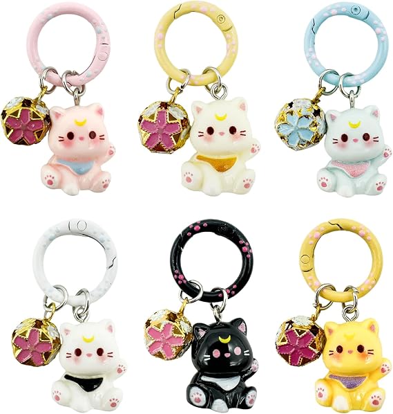 6Pcs Cat Keychain Bag Charms Cute Keychains Cat Bag Accessories Kawaii Purse Charms Keychains for Women Gifts