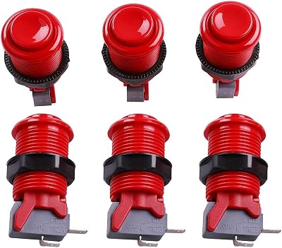 Reyann 6x Happ Type Standard Arcade Push Button - Red - With Microswitch