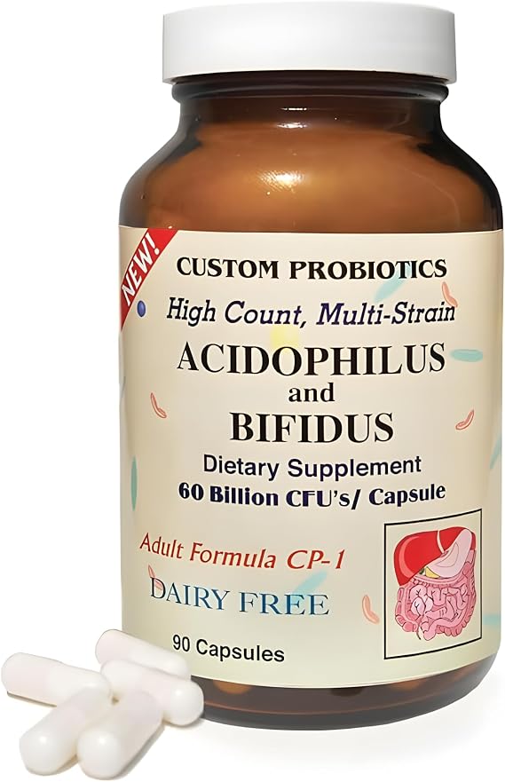 Custom Probiotics CP-1 Adult Formula 60 Billion CFU Probiotic Supplement 5 Strain High Potency Probiotics for Digestive & Gut Health Support Dairy Free 90 Capsules