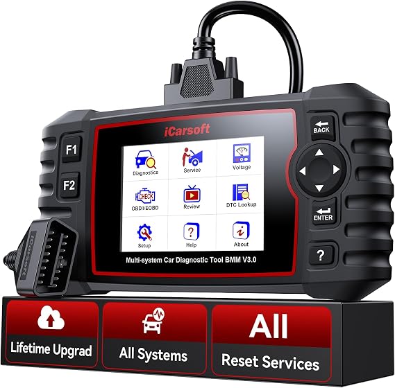 iCarsoft Bidirectional Diagnostic Tool for BMW/Rolls-Royce/Mini, BMM V3.0 All Resets/Battery Registration/ECU Coding Full System OBD2 Scanner for BMW Code Reader, Battery Test,Auto VIN-2025 Ver