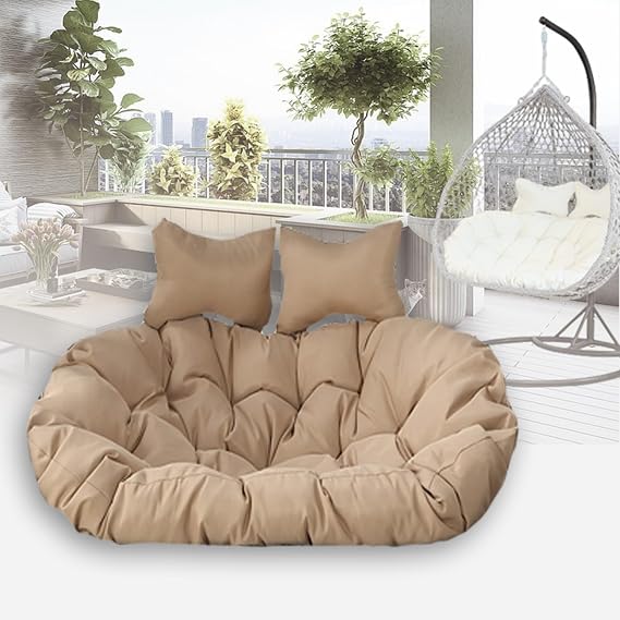 Outdoor Double Egg Chair Cushions Waterproof Wicker Egg Chair Replacement Cushion Thickened Large Double Egg Swing Chair Cushions(Khaki)