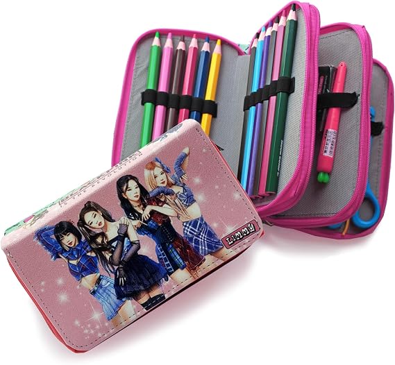 Pencil Case Blackpink Blink Revo Organizer Pencil Box Vegan Leather Three Compartment Pencil Holder