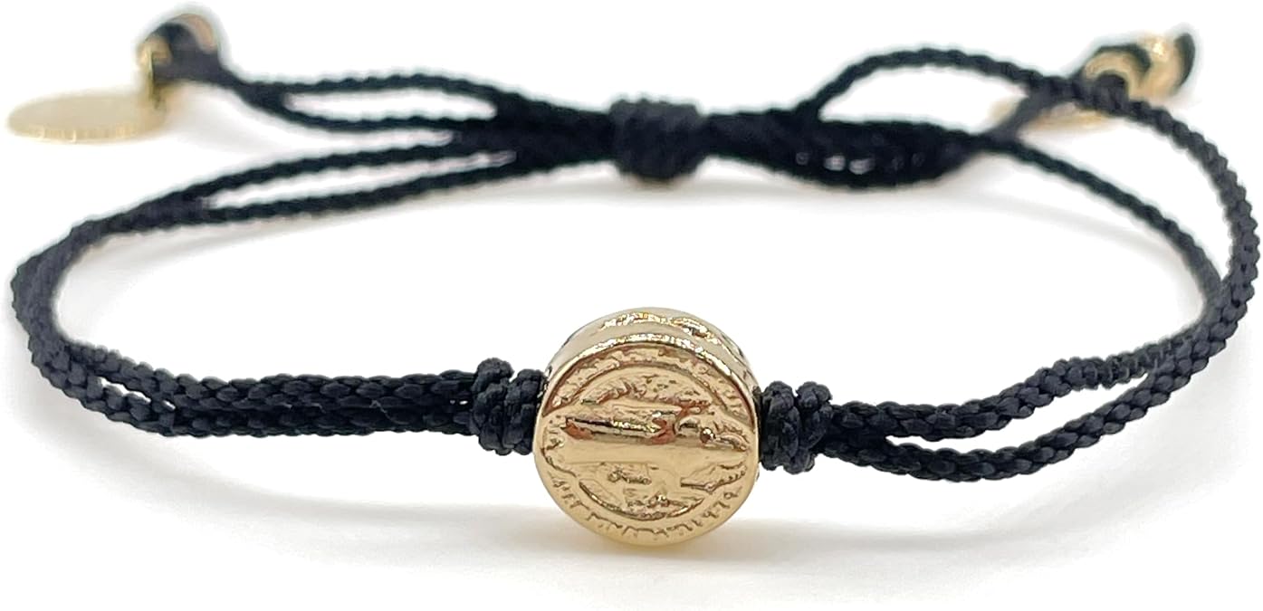 St Benedict Coin Medal on Adjustable Red Cord Wrist Adjustable Bracelet