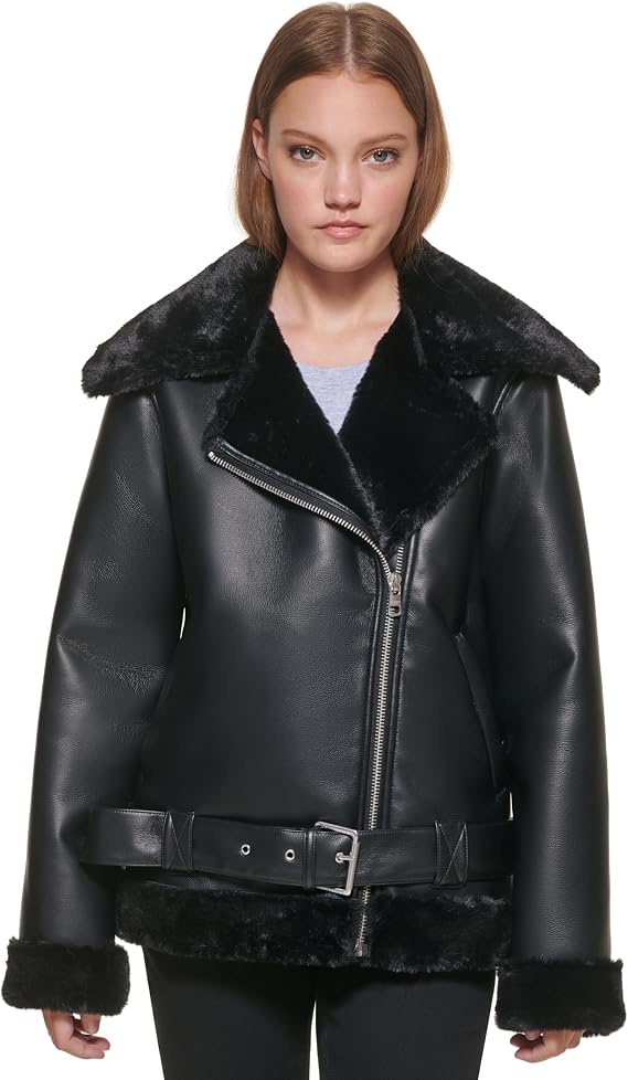 Calvin Klein Jeans Faux-Shearling Moto Jacket Black XL