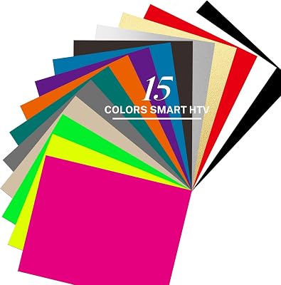 15Pcs Smart Iron on Vinyl Bundle 9.5in x 12in for Cricut Joy Xtra,Quick Matless Cutting,Heat Transfer Vinyl for T-Shirts,Apparel,Backpack & Home Decor,15 Colored HTV Vinyl