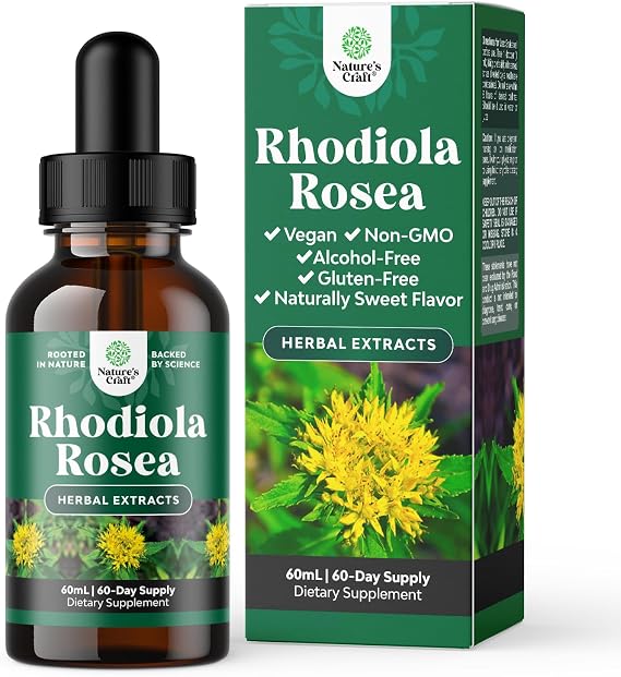 Rhodiola Rosea Herbal Liquid Drops Supplement, Extract Formula - 60 ml
