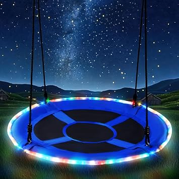 Trekassy 700lbs 40" Saucer Tree Swing for Kids Adults Outdoor with LED Lights, 2 Tree Hanging Straps-Rainbow