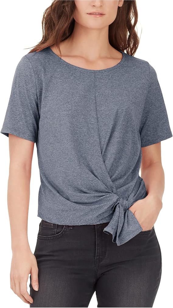 William Rast Womens Aubreigh Tie Basic T-Shirt, Blue, Small