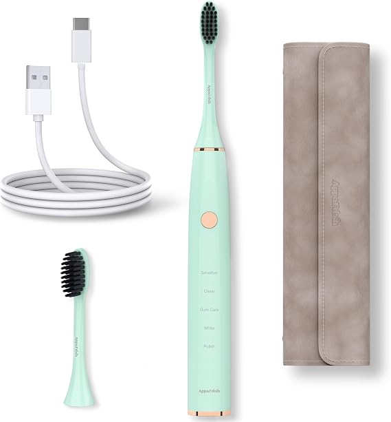 Sonic Electric Toothbrush for Adults Battery Powered Tooth Cleaning Brush with Timer, 5 Modes & 3 Intensity Levels Long-Lasting 90-Day Battery Life
