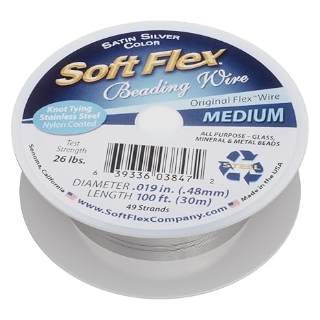 Soft Flex 49 Strand Beading Wire, Medium 0.019 Diameter, 100ft, Premium
