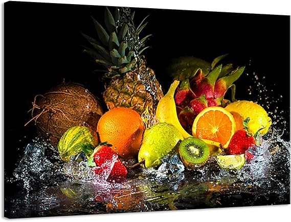 HPUXSYIO Water Splash Fruit Wall Art Pictures for Living Room Kitchen Home Decor Posters Canvas Paintings (Framed-Ready to Hang,24x36inch)