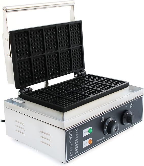 Commercial Waffle Maker 10 Slices, Stainless Steel Belgian Waffle Maker Machine1500 Watts Square, Adjustable Temperature & Time Control, Pancake Baking Machine Nonstick Plates, 0~5 Mins (10 PCS)