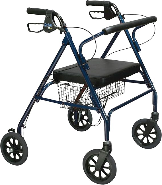 Drive Medical Bariatric Foldable Rollator Walker with Seat, Blue | Bariatric Rollator Walker Offers Sturdy, Foldable Frame with Seat for Heavy-Duty Everyday Mobility Support
