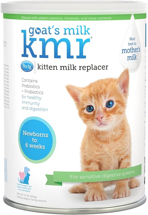 PetAg Goats Milk KMR Kitten Milk Replacer Powder - 12 oz - Powdered Kitten Formula with Prebiotics, Probiotics & Vitamins for Kittens Newborn to Six Weeks Old - Easy to Digest