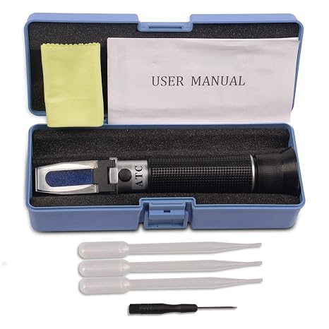 Premium Salinity Refractometer with Automatic Temperature Compensation for Saltwater, Aquarium, Marine Reef Tank Testing - Dual Scale (0-100ppt & 1.000 to 1.070 S.G.)