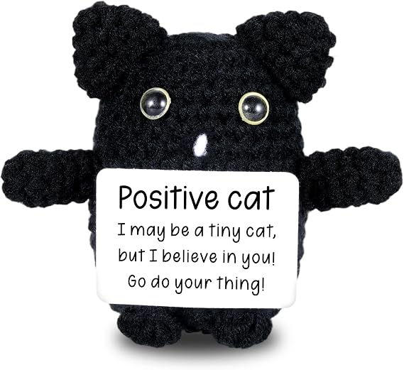 Back to School Supplies for Girls Boys, College Dorm Room Essentials for Girls Guys, First Day of School Positive Crochet Black Cat Gift, Birthday Gifts for Him Her Black CAT Emotional Support Crochet