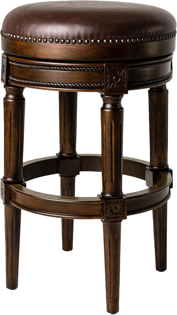 Maven Lane Pullman Backless Bar Stool, Solid Wood, Dark Brown Frame, 31"