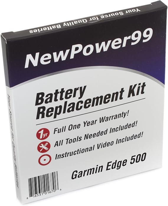 Battery Replacement Kit Compatible with Garmin Edge 500 with Installation Video, Tools, and Extended Life Battery