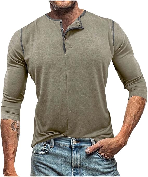 Henley Shirts for Men Long Sleeve - Casual Classic T-Shirt Lightweight Button Tee Shirt