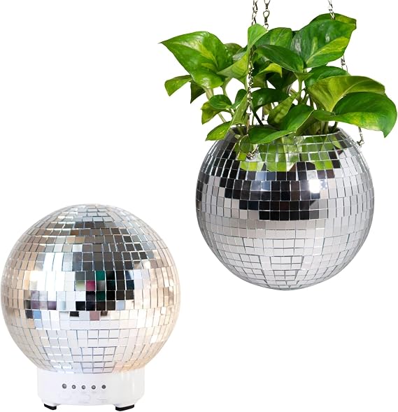 SCANDINORDICA Disco Ball Planter 8" Silver and Disco Ball Diffuser