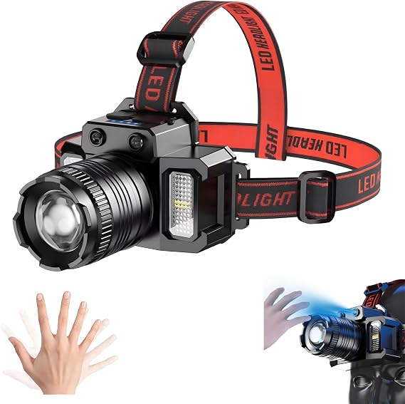 LED Headlamp, 120000LM Super Bright Intelligent Sensing Headlight Outdoor Waterproof Working Light, Electric Display Lamp Head-Mounted P50 Headlamp for Camping Running/Fishing/Hiking (1PCS)