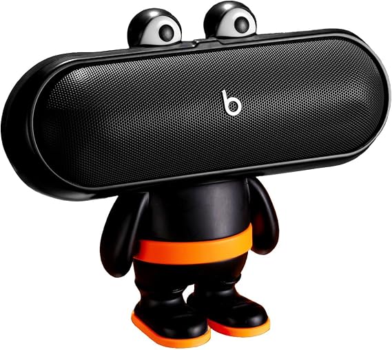 Protective Stand Case for Beats Pill (2024), ABS Hard Shell Magnetic Cover, Shockproof & Scratch-Resistant with Precise Cutouts, Forward-Facing Sound Design, Classic Big-Mouth Figurine Design (Black)