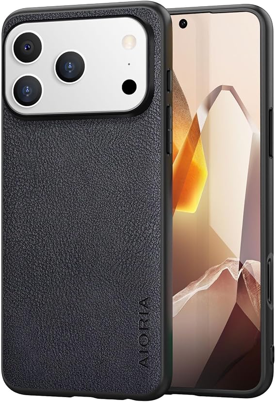 for iPhone 17 Pro Max Case Premium PU Leather Cover Retro Design Full Protective Phone Case (Black, iPone 17 Pro Max)