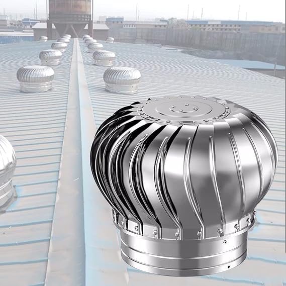 Roof Wind Turbines Cap Vent Round, Stainless Steel Exhaust Cap Roof Flue Vent, EasysToInstall Chimney Cowl, Galvanized Bracket, Unpowered Rotation Mute Rainproofs Roof Ventilator Roof Vents