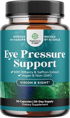 Natures Craft Eye Pressure Support with Bilberry Extract - Vegan Eye Health Supplement for Adults for Ocular Pressure Relief with Saffron Ginkgo Niacin and More Vitamins Vision Support - 30 Count