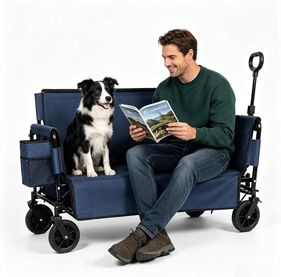 Collapsible Beach Wagon Cart - with Bench Seat & Ice Pack 500 lbs