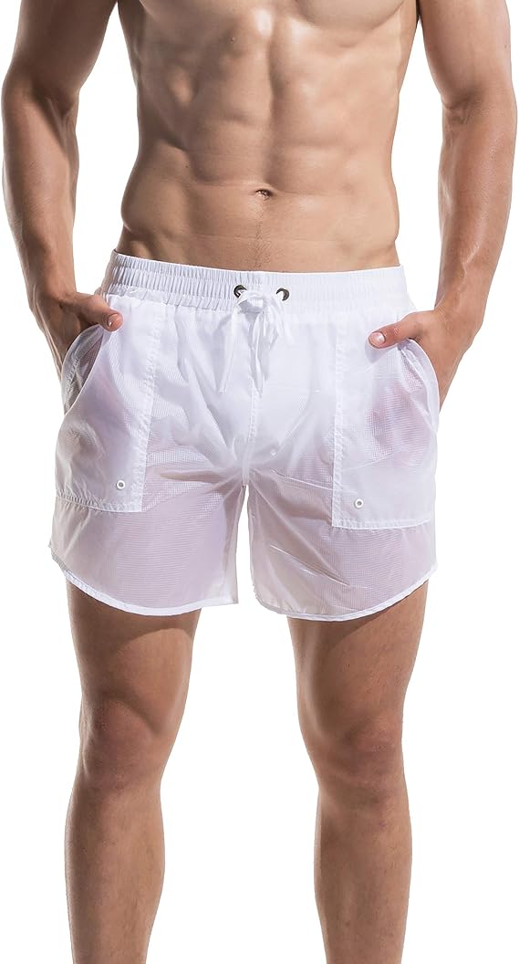 Men's Super Thin Transparent Solid Board Shorts with Pocket