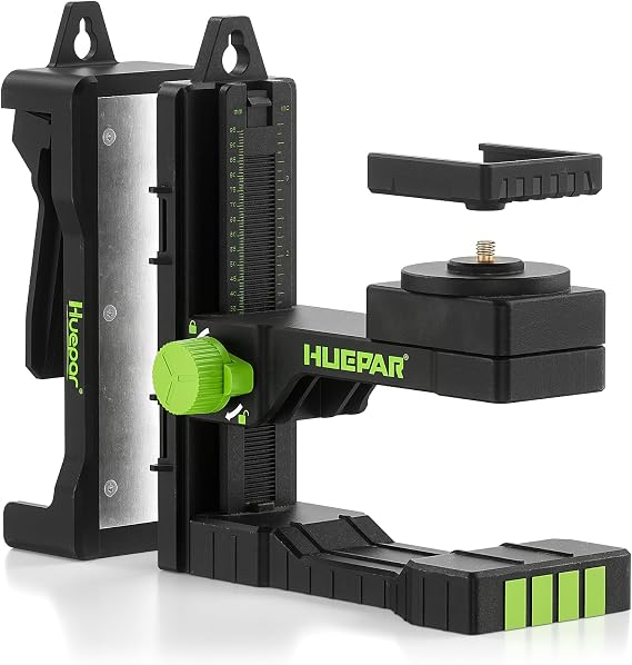 Huepar Fine-tuning Bracket Laser Level Mount, Multifunctional Magnetic Pivoting Base with Adjustable Spring Clip, 360 Rotation-alternative to a standard 1/4" and 5/8" thread & Height Adjustment-PV16+