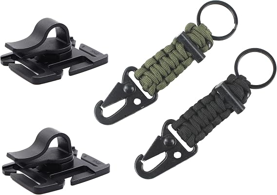 360Rotatable Tube Hydration Hose Clip 2PCS and Paracord Keychain Carabiner 2PCS