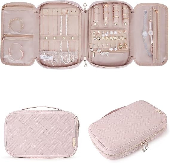 BAGSMART Jewelry Organizer Case Large Travel Jewelry Storage Bag for Necklace, Earrings, Rings, Bracelet, Soft Pink | Travel Jewelry Case Large Jewelry Organizer Storage Bag for Necklace, Earrings, Rings, Bracelet