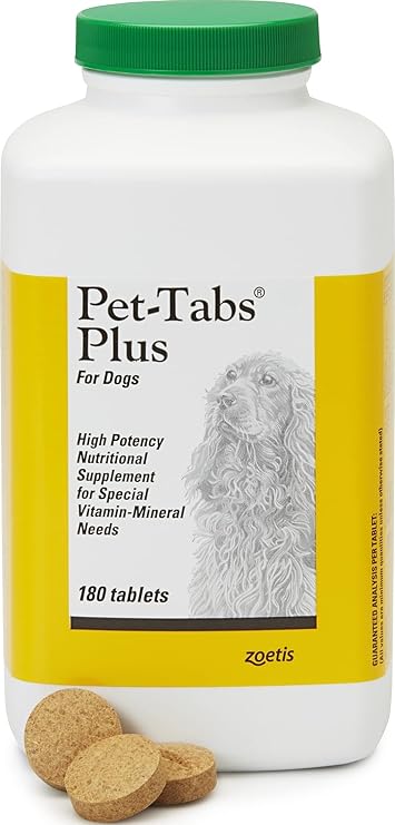 Zoetis Pet Tabs Plus 180CT,Brown,10000276 | 20 Essential Minerals & Vitamins, Restorative Formula for Aging & Working Dogs, Stress Recovery, Supports Nutritional Gaps