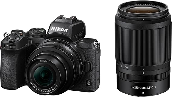 Nikon Z 50 with Two Lenses | Compact mirrorless Stills/Video Camera with Wide-Angle and telephoto Zoom Lenses | Nikon USA Model