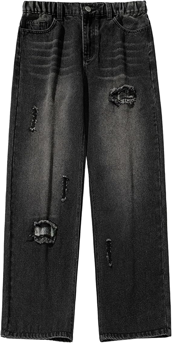 Men's Loose Fit Straight Leg Jeans Ripped Distressed Hip Hop Jeans for Men Fashion Vintage Baggy Denim Pants