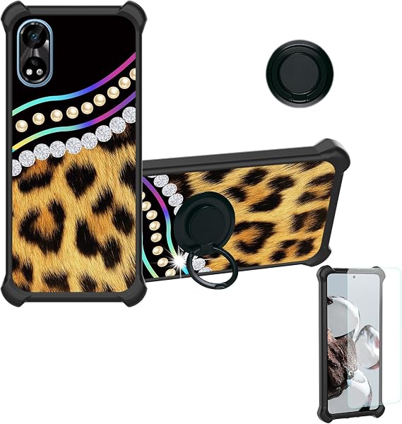 Case Compatible for Hisense U70 Pro Hlte109e Phone Case Cover [with Tempered Glass Screen Protector][Hard PC + Soft Silicone][Ring Support] [Colorful Reflect Light] IMDH-ZBW