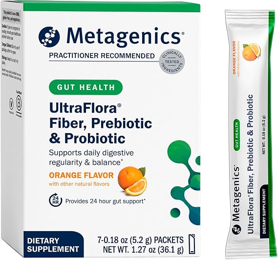 Metagenics UltraFlora Fiber, Prebiotic & Probiotic, Orange, 7 Servings | Dietary Fiber Supplement Powder, Supports Bowel Regularity, Microbiome Balance and Gut Comfort, 7 Servings